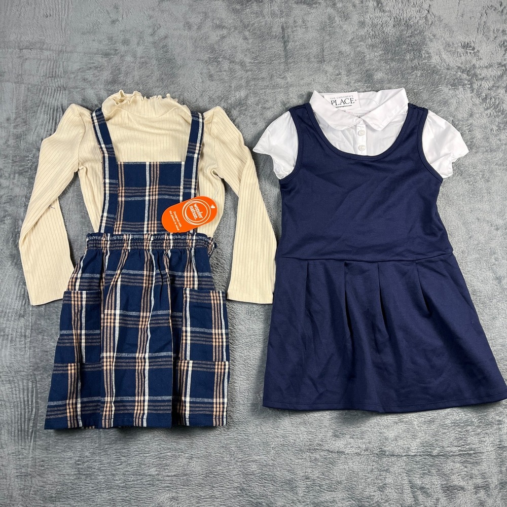 Childrens Place Wonder Nation Girls 4T Uniform Outfit Set Pinafore Jumper 5pc